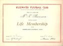 Rosewater Football Club Ken Shannon's Life Member Certificate - awarded 1962